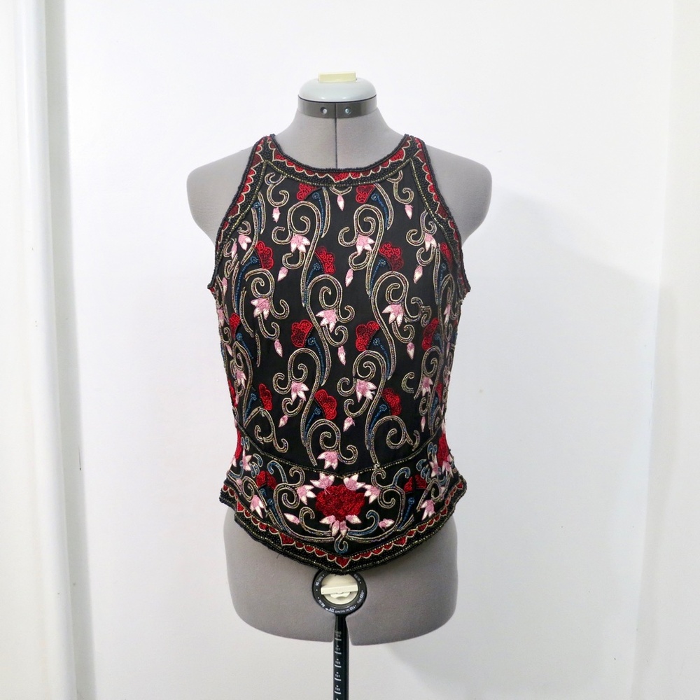 Vintage Silk Papell Boutique Evening Beaded And Embroidered Top Size Small